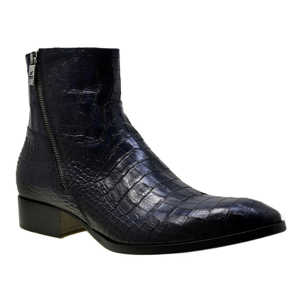 Italian Men's Shoes Jo Ghost 2039 Navy Blue Leather Print Crocodile Dress Ankle Boots