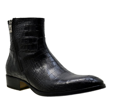 Men's Italian Shoes Jo Ghost 2039 Black Leather Print Crocodile Ankle Boots