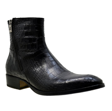 Italian Men's Shoes Jo Ghost 2039 Black Leather Print Crocodile Dress Ankle Boots