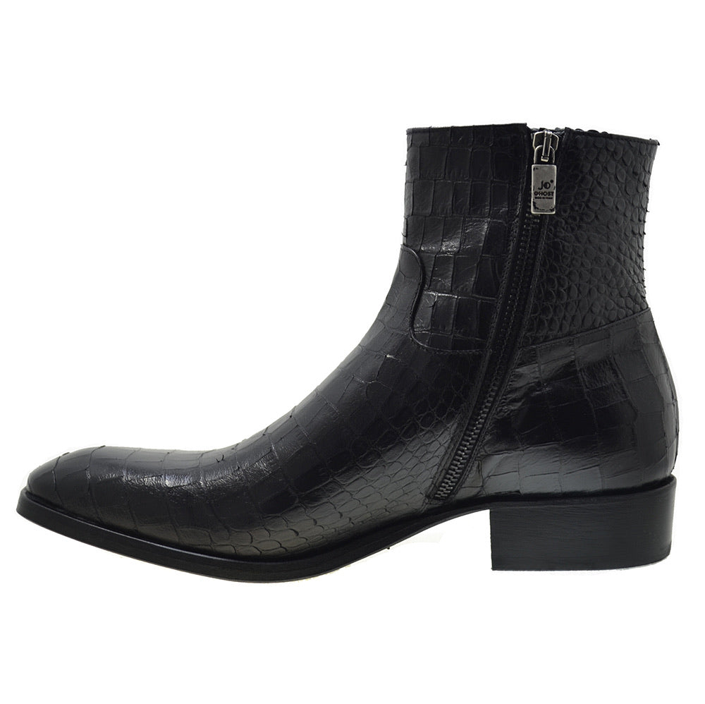 Men's Italian Shoes Jo Ghost 2039 Black Leather Print Crocodile Ankle Boots