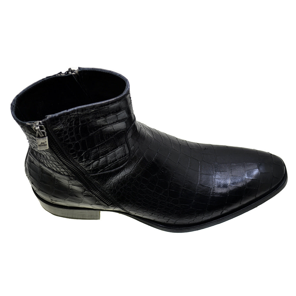 Men's Italian Shoes Jo Ghost 2039 Black Leather Print Crocodile Ankle Boots