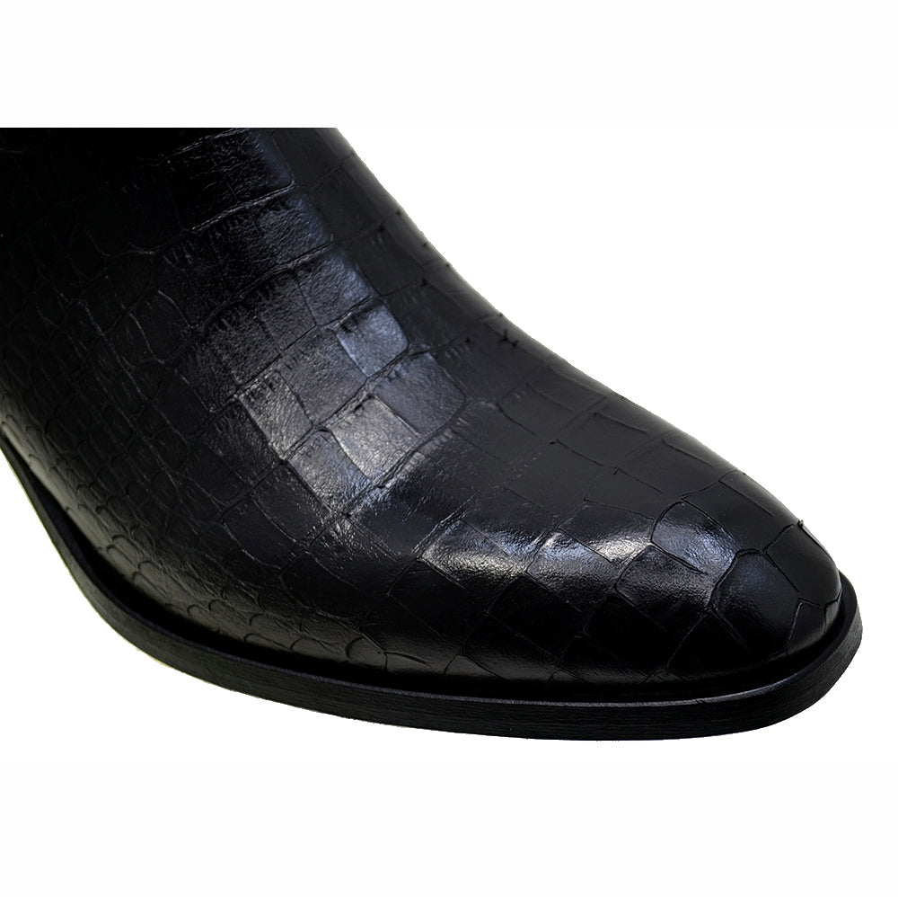 Men's Italian Shoes Jo Ghost 2039 Black Leather Print Crocodile Ankle Boots