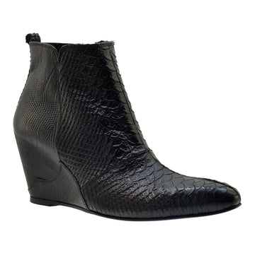 Women's Italian Shoes Jo Ghost 2311 Black Leather Print Python Wedge Boots