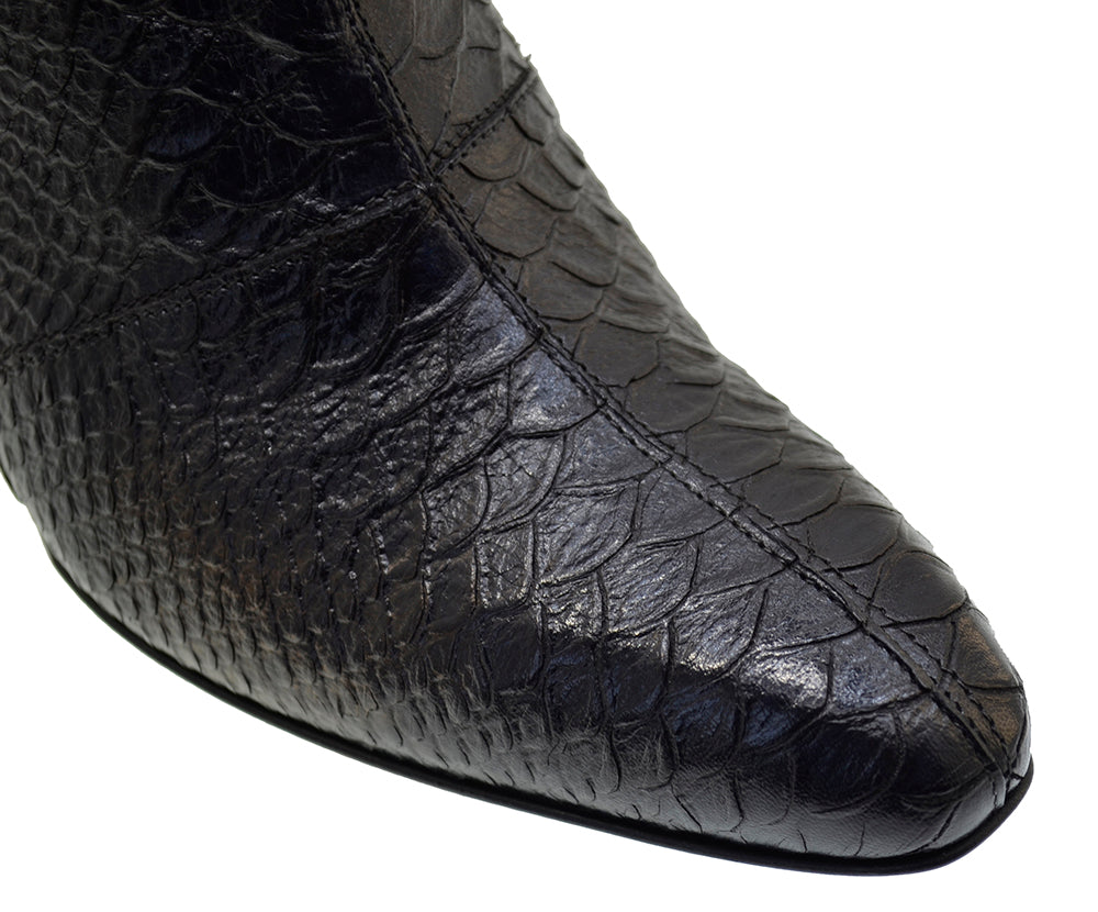 Women's Italian Shoes Jo Ghost 2311 Black Leather Print Python Wedge Boots
