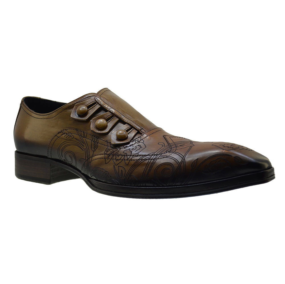 Men's Italian Shoes Jo Ghost 2376 Brown Leather Embroidery Dress Shoes