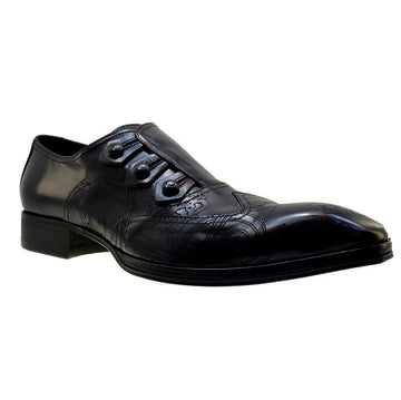Men's Italian Shoes Jo Ghost 2376 Black Leather Embroidery Dress Shoes