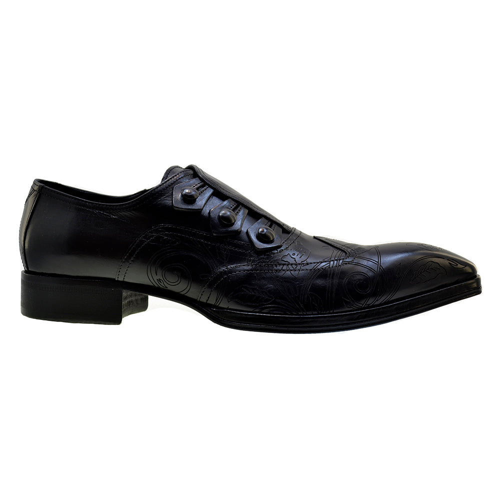 Men's Italian Shoes Jo Ghost 2376 Black Leather Embroidery Dress Shoes