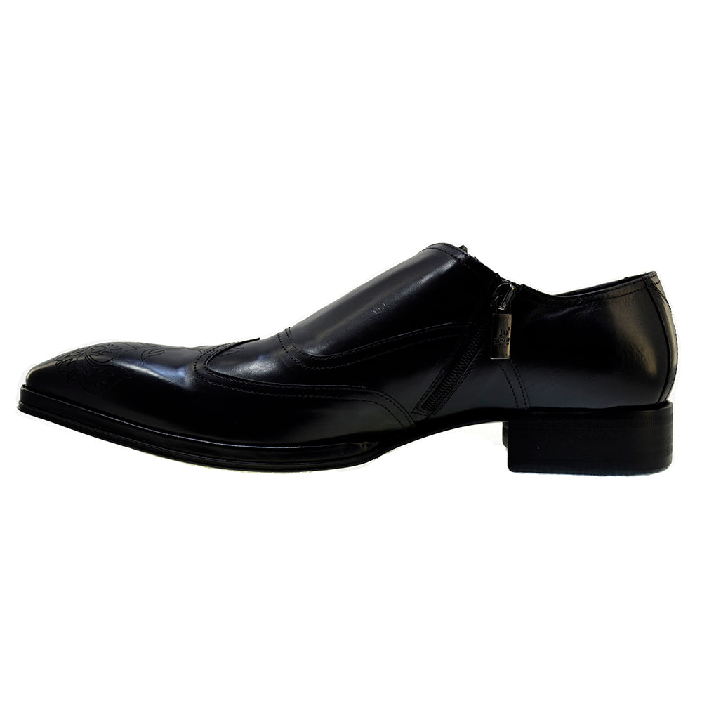 Men's Italian Shoes Jo Ghost 2376 Black Leather Embroidery Dress Shoes