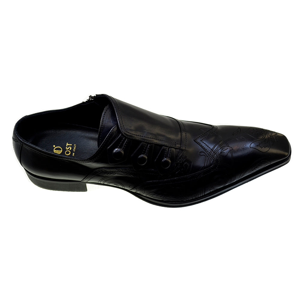Men's Italian Shoes Jo Ghost 2376 Black Leather Embroidery Dress Shoes