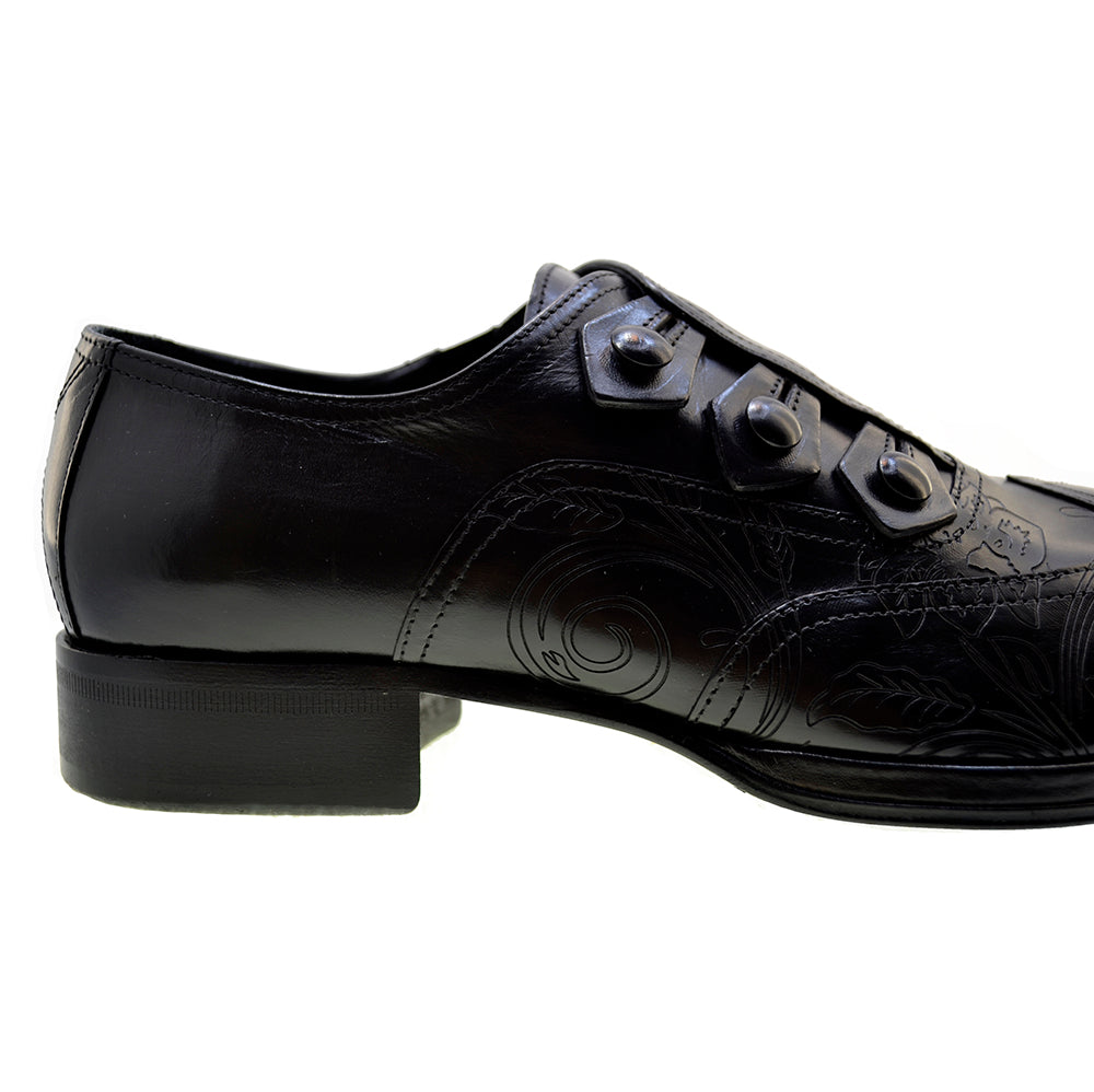 Men's Italian Shoes Jo Ghost 2376 Black Leather Embroidery Dress Shoes