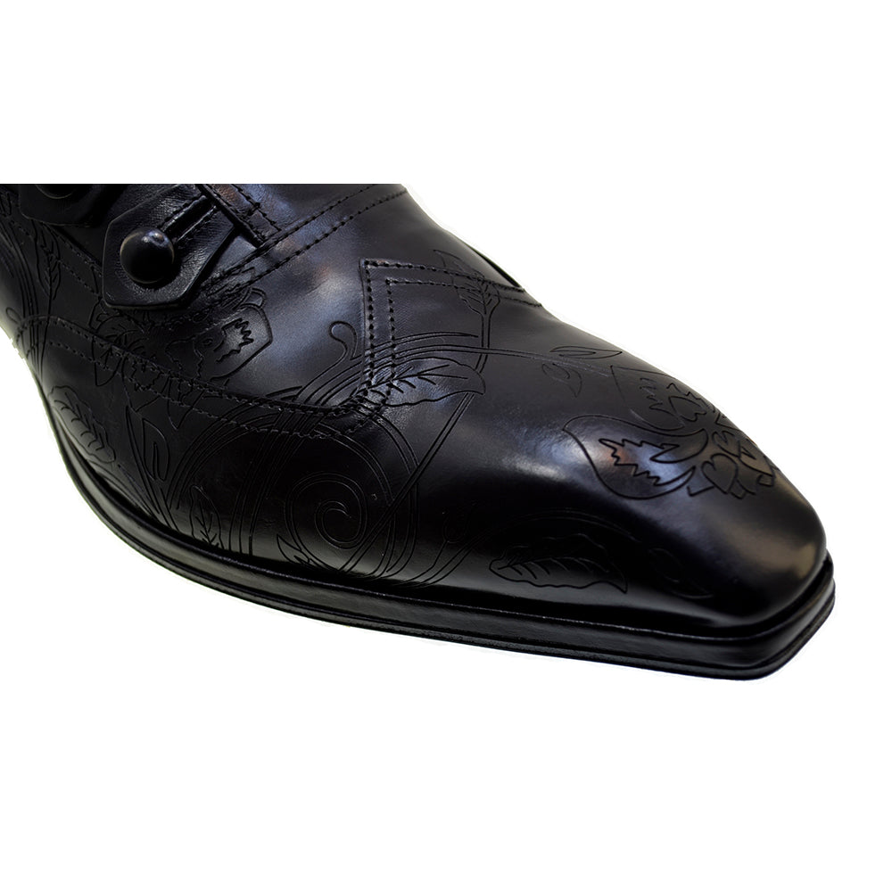 Men's Italian Shoes Jo Ghost 2376 Black Leather Embroidery Dress Shoes