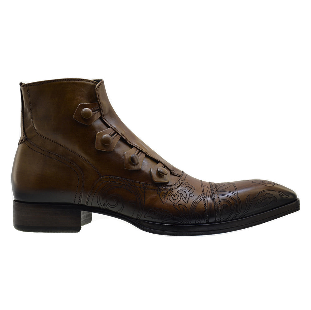 Men's Italian Shoes Jo Ghost 2379 Brown Leather Embroidery Dress Ankle Boots