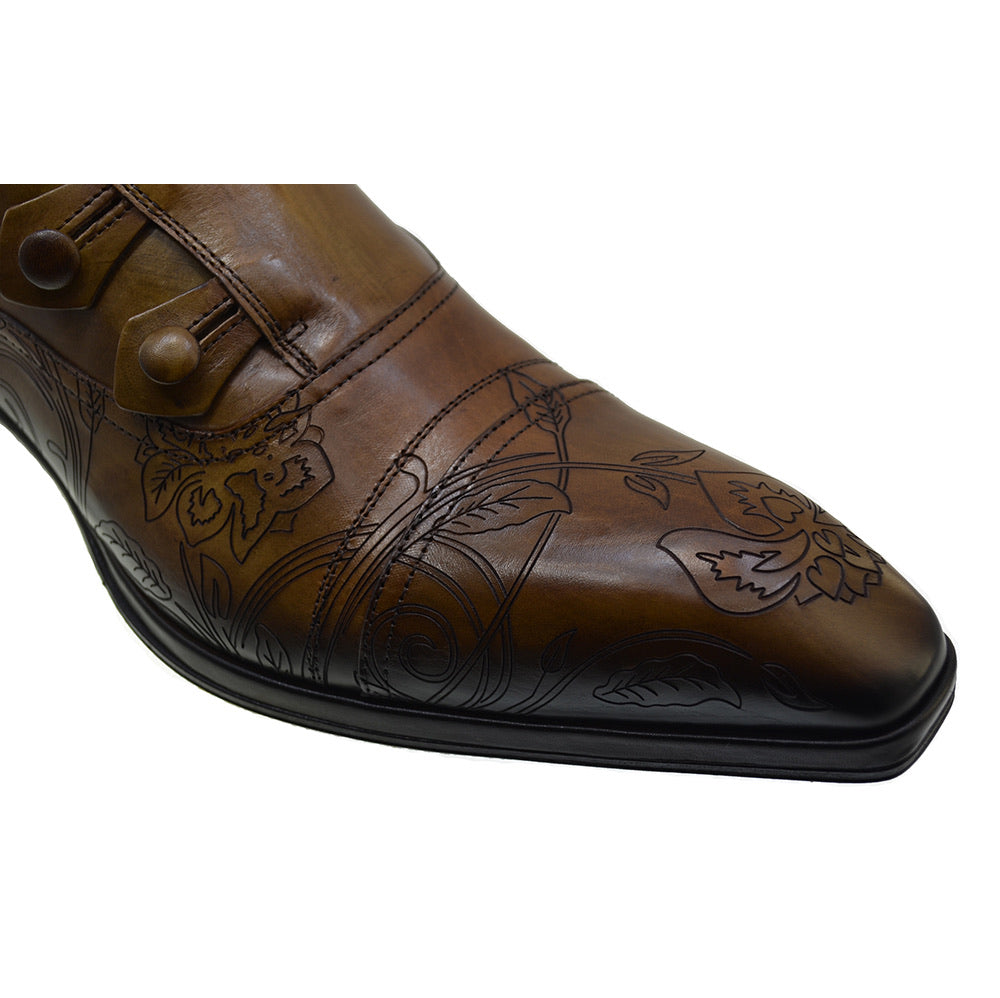 Men's Italian Shoes Jo Ghost 2379 Brown Leather Embroidery Dress Ankle Boots