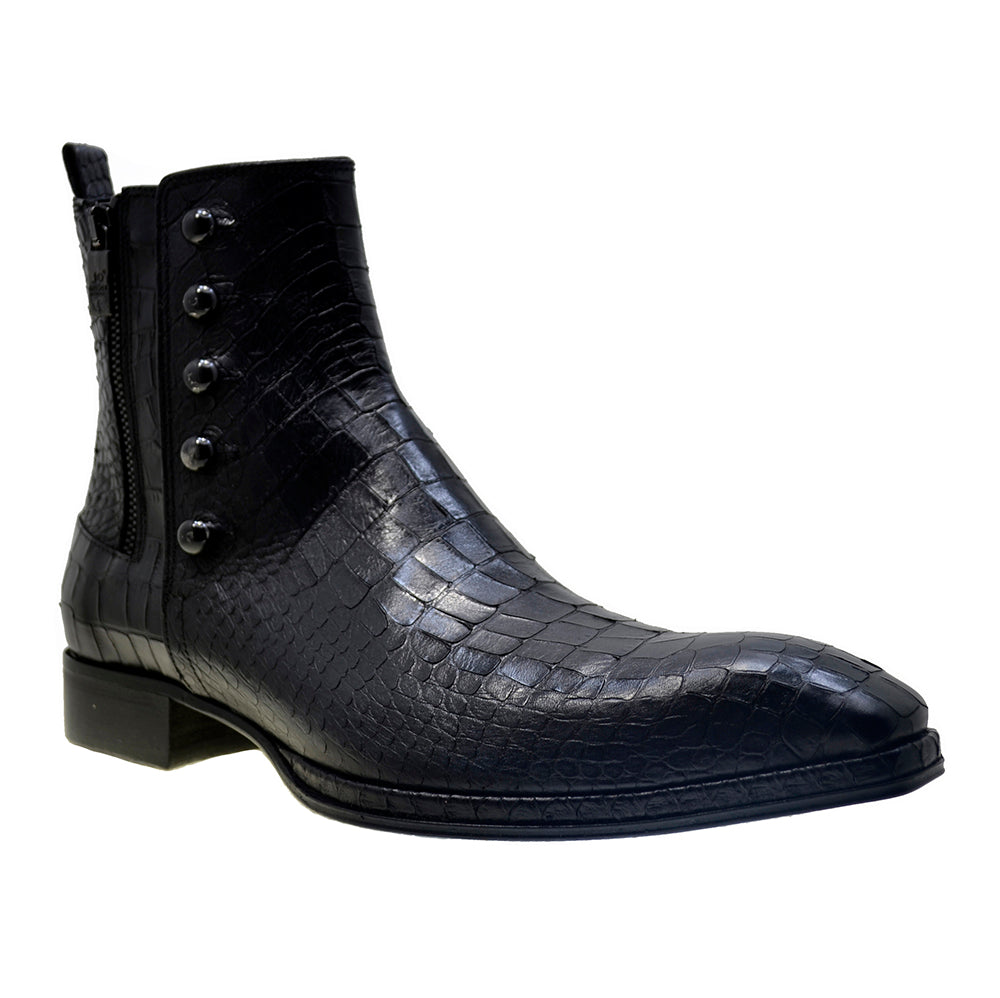 Italian Men's Shoes Jo Ghost 2720 Black Leather Print Crocodile Dress Ankle Boots