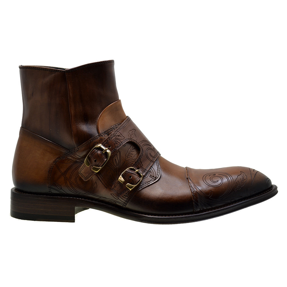Men's Italian Shoes Jo Ghost 2994 Brown Leather Embroidery Formal Ankle Boots