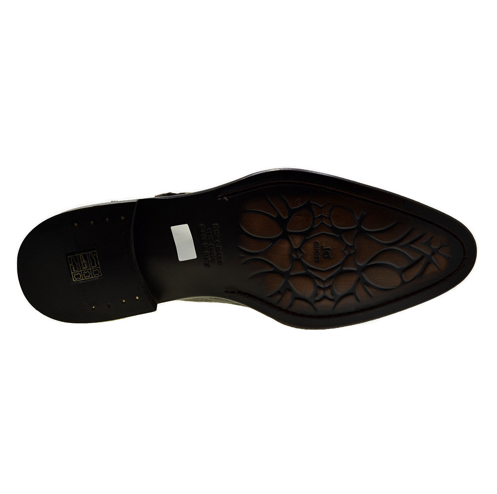 Men's Italian Shoes Jo Ghost 3000 Brown Leather Embroidery Monk Shoes