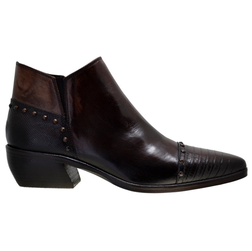 Women's Italian Shoes Jo Ghost 3111 Brown Leather Print Lizard Boots