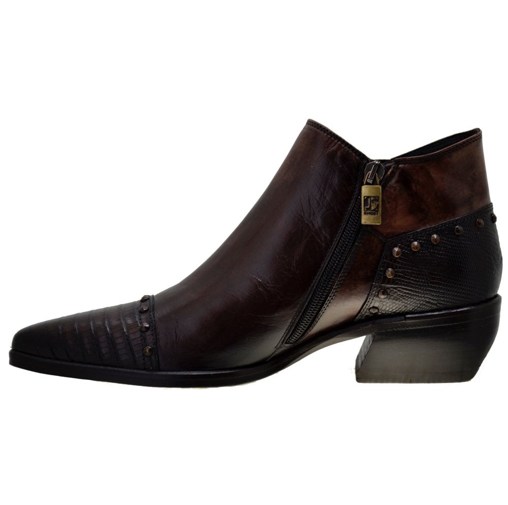 Women's Italian Shoes Jo Ghost 3111 Brown Leather Print Lizard Boots
