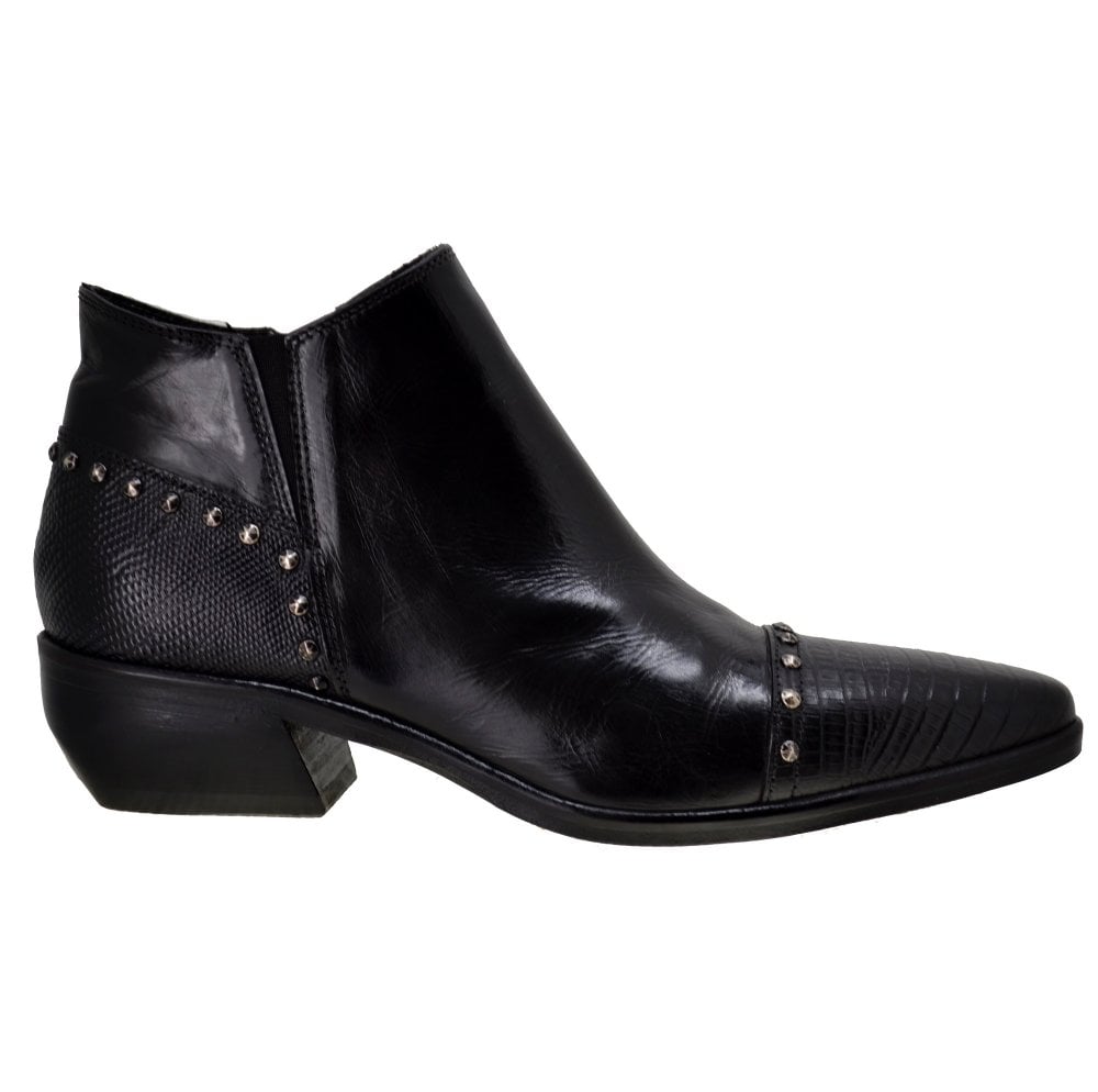 Italian Women's Shoes Jo Ghost 3111 Black Leather Dress Ankle Boots