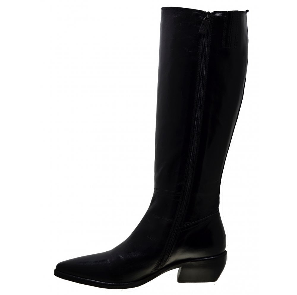 Women's Italian Shoes Jo Ghost 3114 Black Leather Knee High Boots