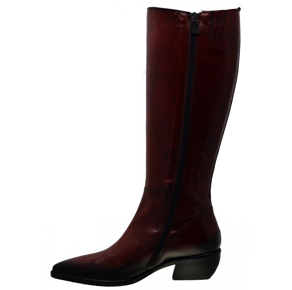 Women's Italian Shoes Jo Ghost 3114 Red Leather Knee High Boots