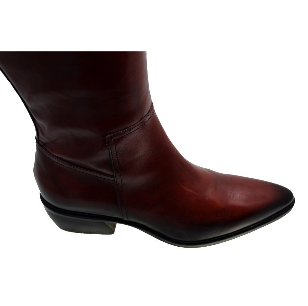 Women's Italian Shoes Jo Ghost 3114 Red Leather Knee High Boots