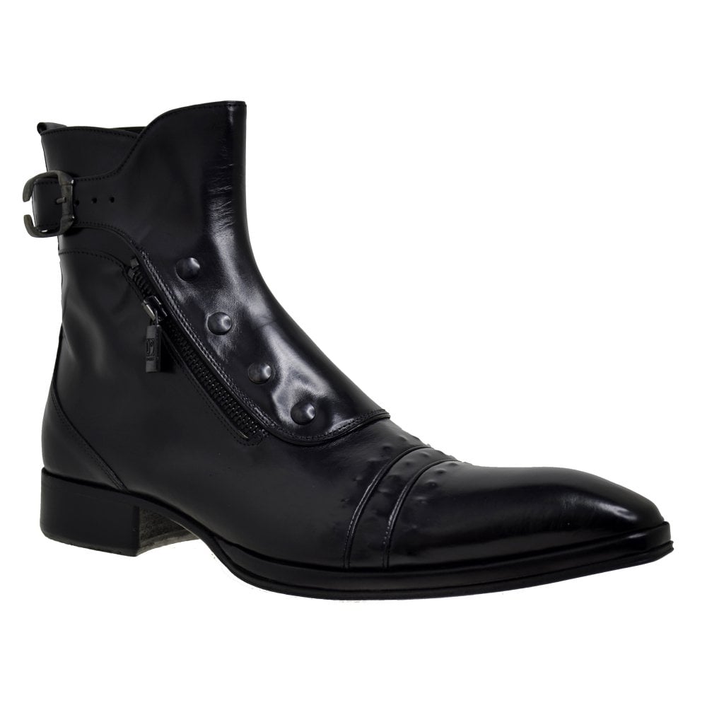 Men's Italian Shoes Jo Ghost 3206 Black Leather Dress Ankle Boots
