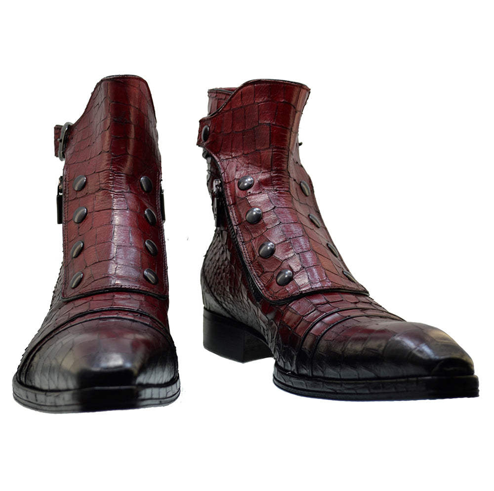 Italian Men's Shoes Jo Ghost 3206 Red Leather Print Crocodile Dress Ankle Boots