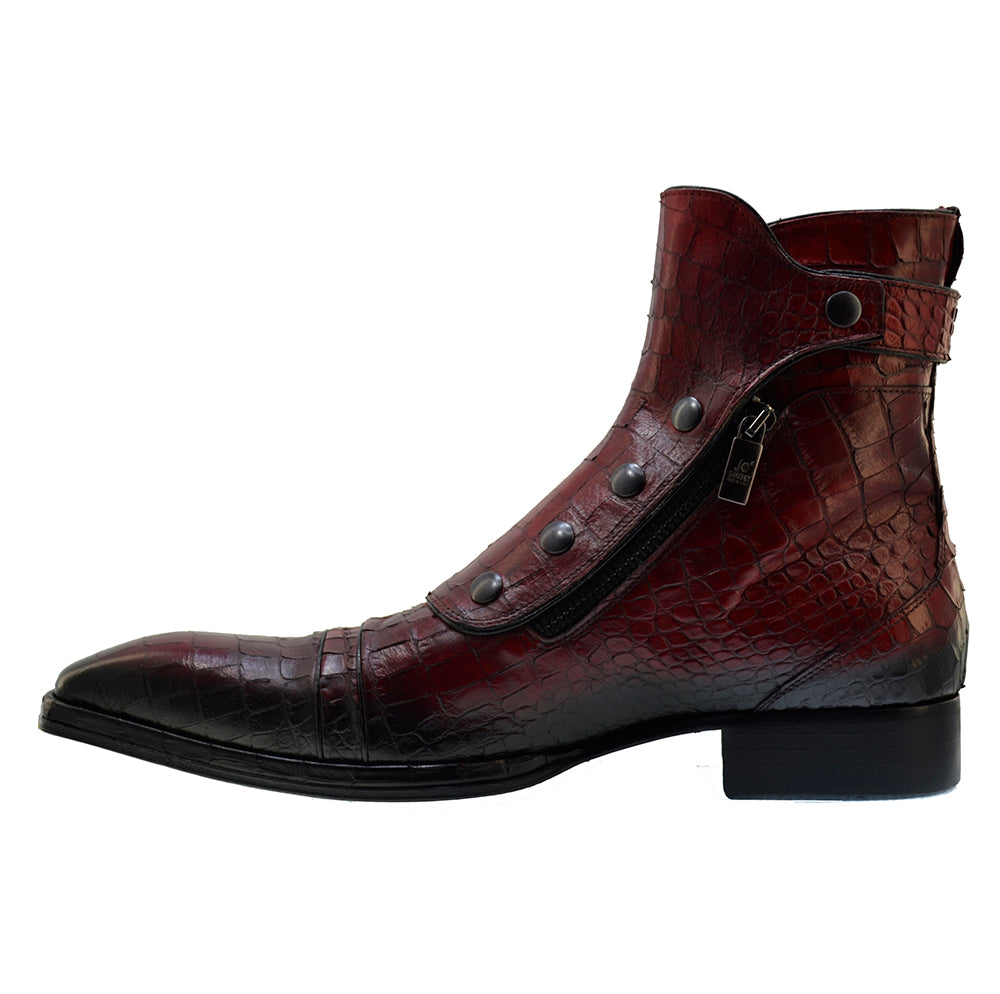 Italian Men's Shoes Jo Ghost 3206 Red Leather Print Crocodile Dress Ankle Boots