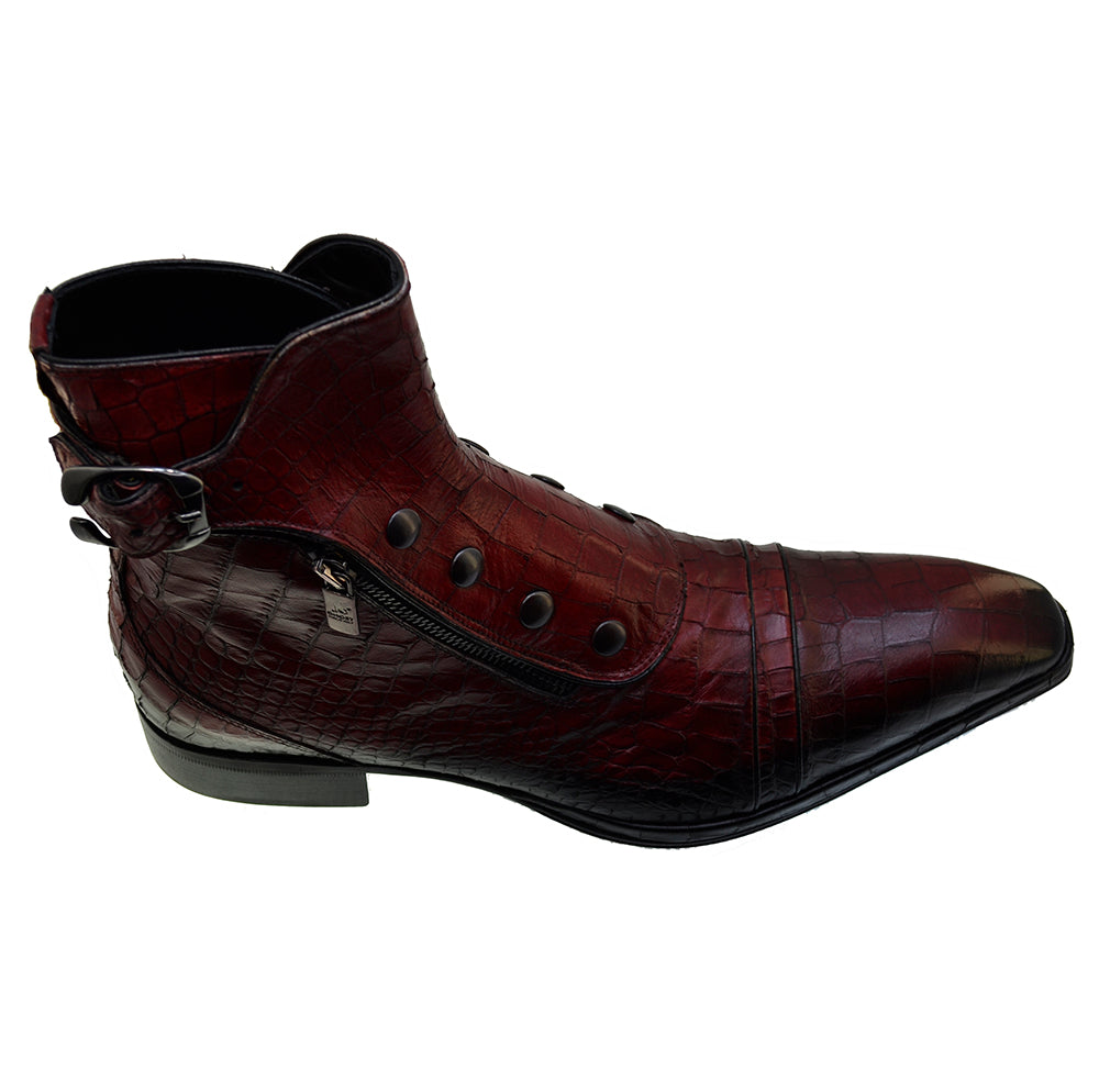 Italian Men's Shoes Jo Ghost 3206 Red Leather Print Crocodile Dress Ankle Boots