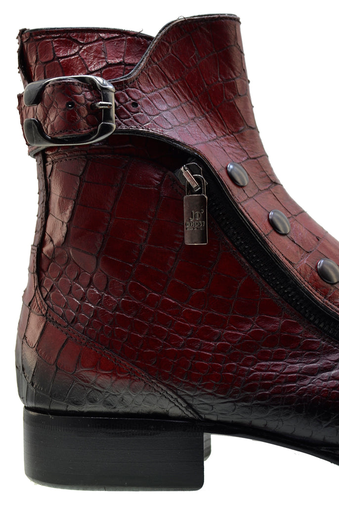 Italian Men's Shoes Jo Ghost 3206 Red Leather Print Crocodile Dress Ankle Boots