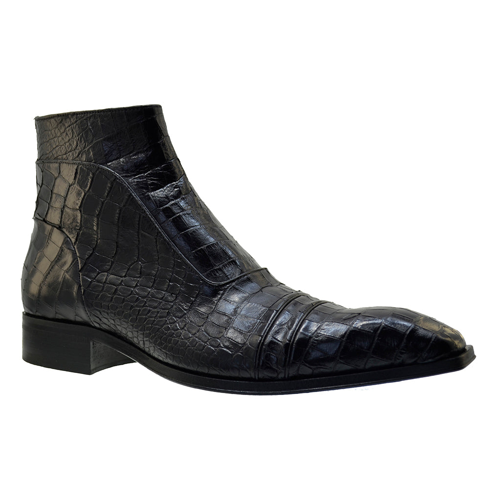 Men's Italian Shoes Jo Ghost 3239CR Black Leather Print crocodile Dress Boots