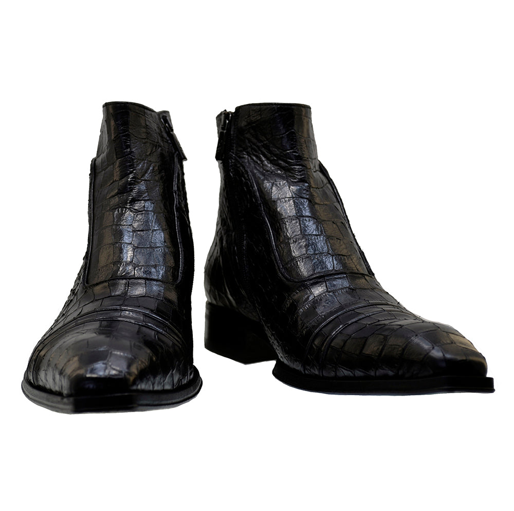 Italian Men's Shoes Jo Ghost 3239CR Black Calf Skin Print crocodile Dress Ankle Boots