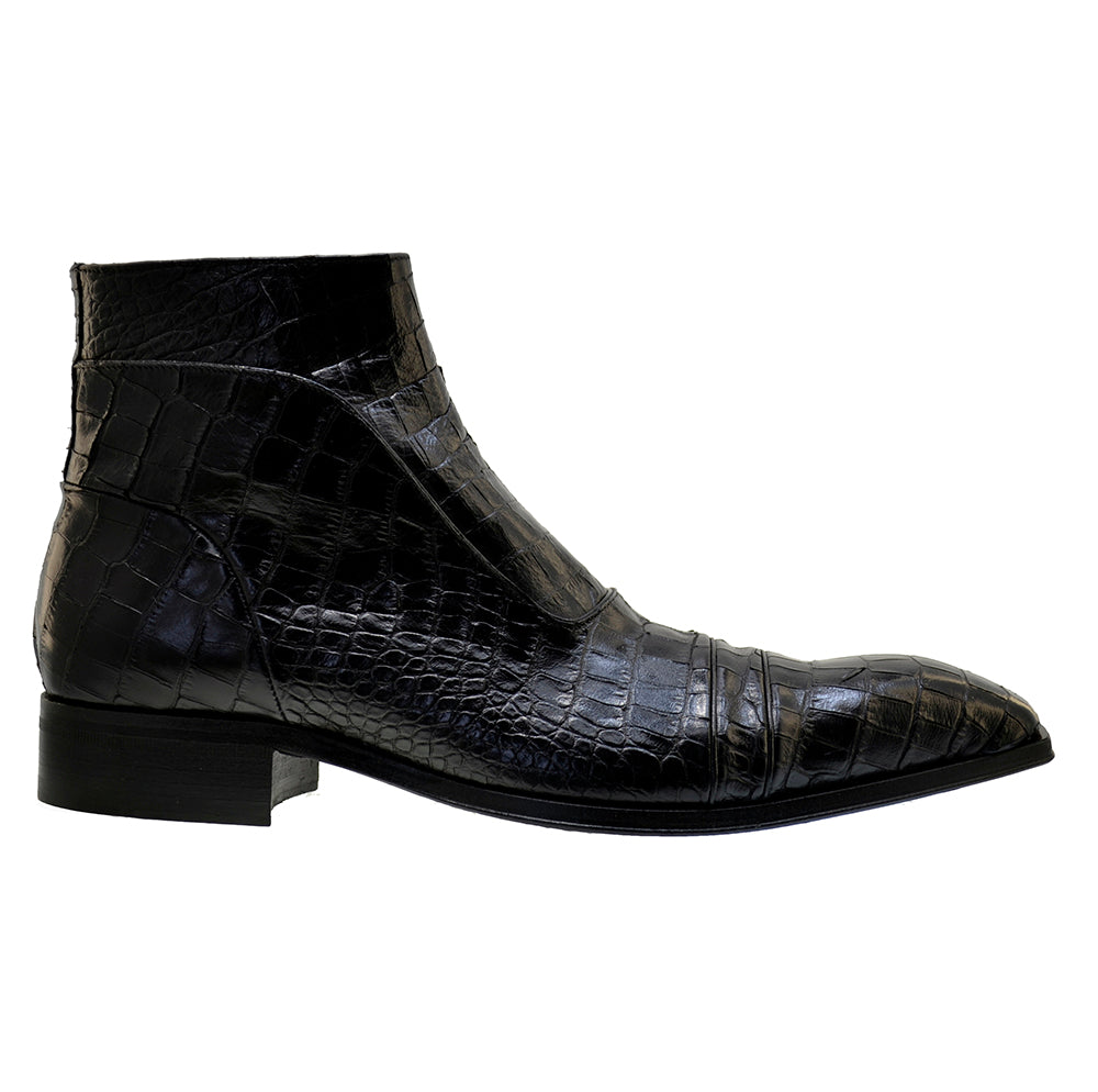 Italian Men's Shoes Jo Ghost 3239CR Black Calf Skin Print crocodile Dress Ankle Boots