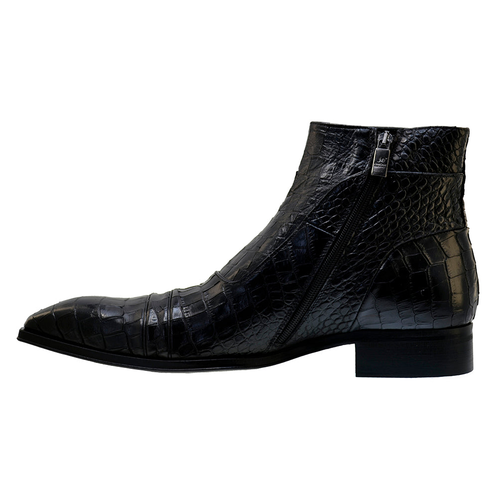 Italian Men's Shoes Jo Ghost 3239CR Black Calf Skin Print crocodile Dress Ankle Boots