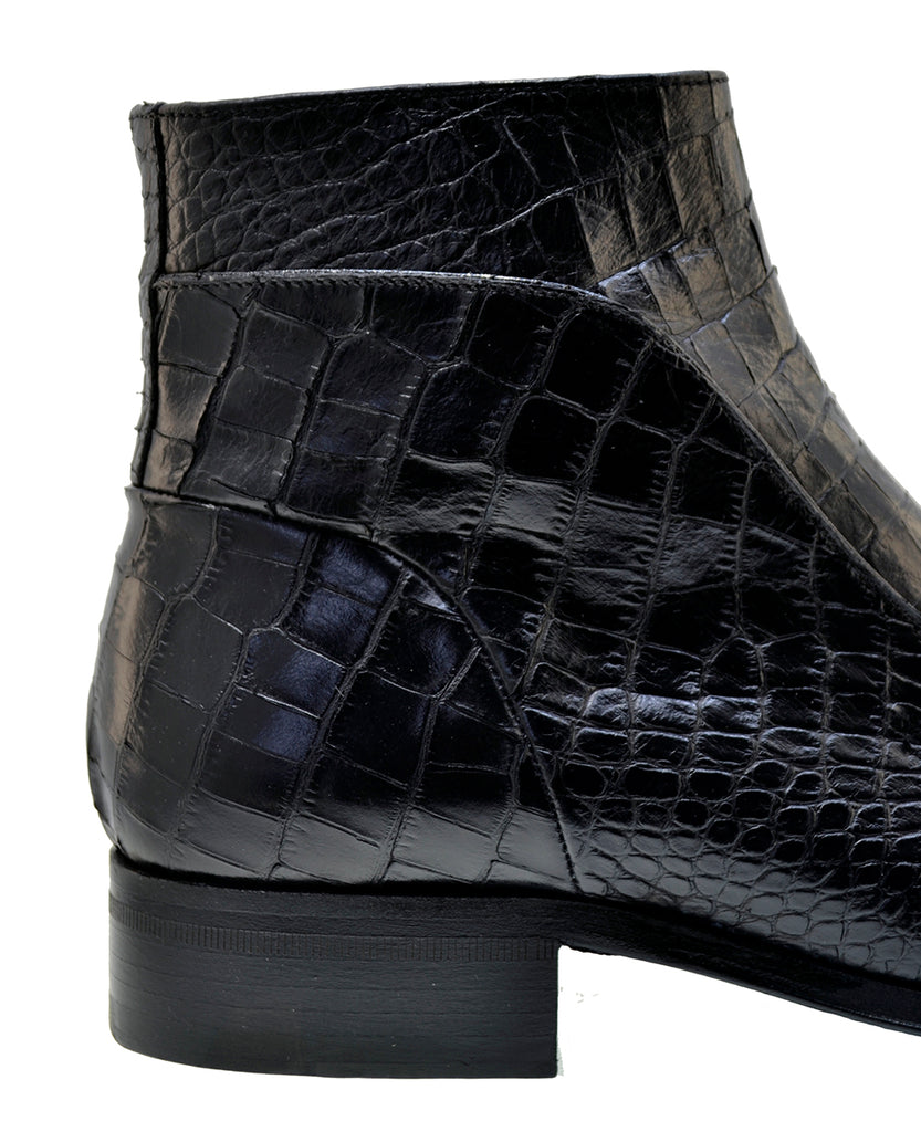 Men's Italian Shoes Jo Ghost 3239CR Black Leather Print crocodile Dress Boots