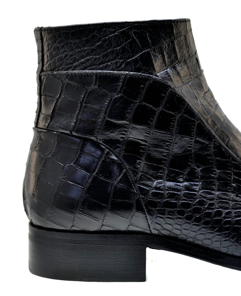Italian Men's Shoes Jo Ghost 3239CR Black Calf Skin Print crocodile Dress Ankle Boots