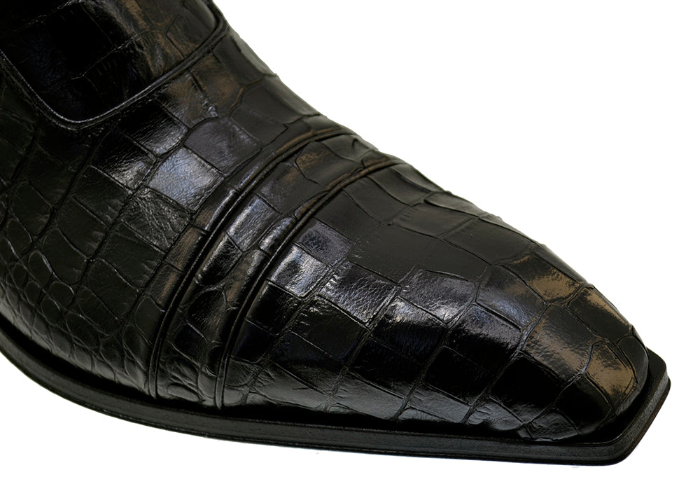 Men's Italian Shoes Jo Ghost 3239CR Black Leather Print crocodile Dress Boots