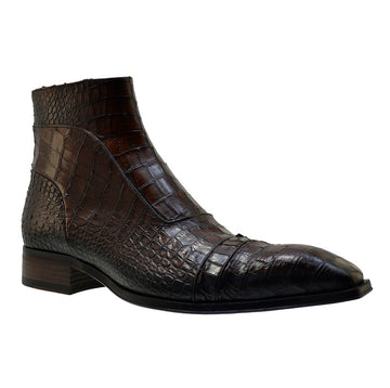 Men's Italian Shoes Jo Ghost 3239CR Brown Leather Print crocodile Dress Boots