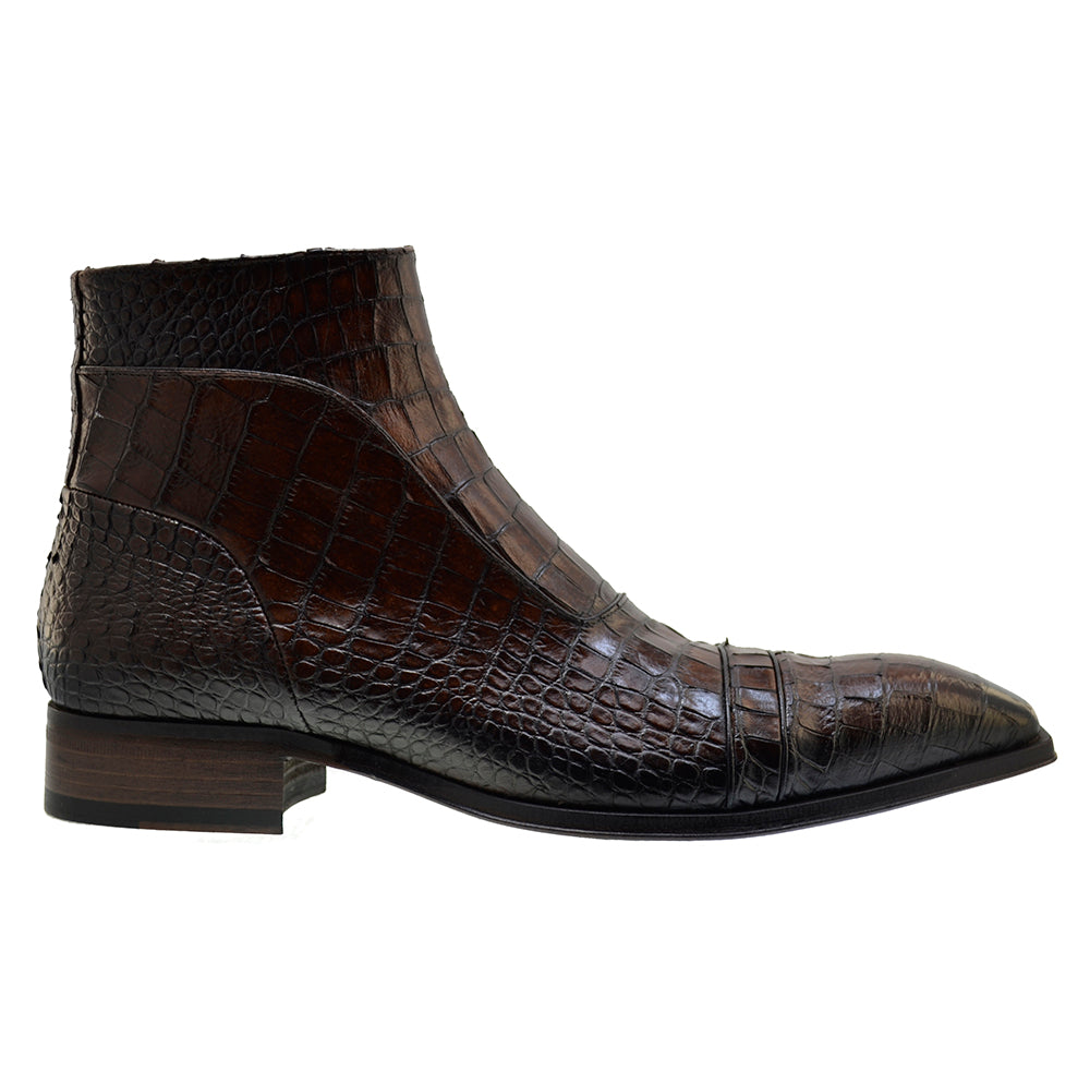 Italian Men's Shoes Jo Ghost 3239CR Brown Calf Skin Print crocodile Dress Ankle Boots