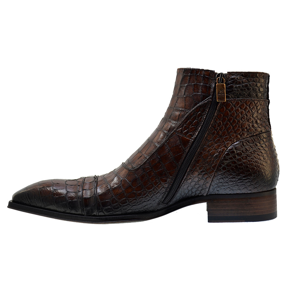 Men's Italian Shoes Jo Ghost 3239CR Brown Leather Print crocodile Dress Boots