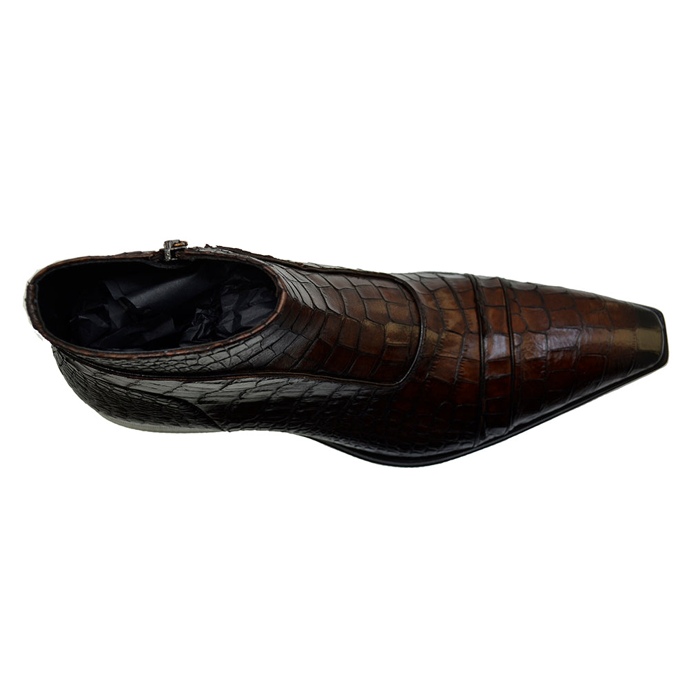 Men's Italian Shoes Jo Ghost 3239CR Brown Leather Print crocodile Dress Boots