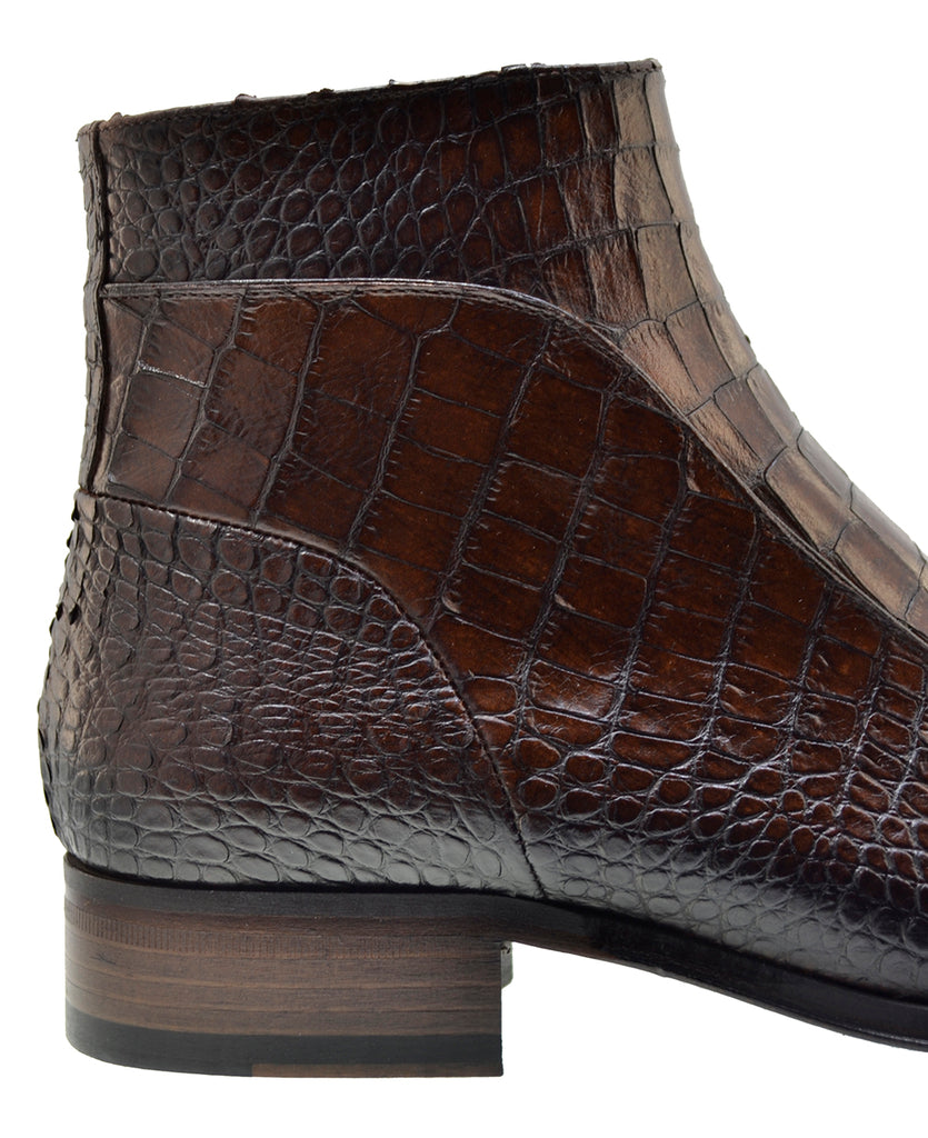 Men's Italian Shoes Jo Ghost 3239CR Brown Leather Print crocodile Dress Boots