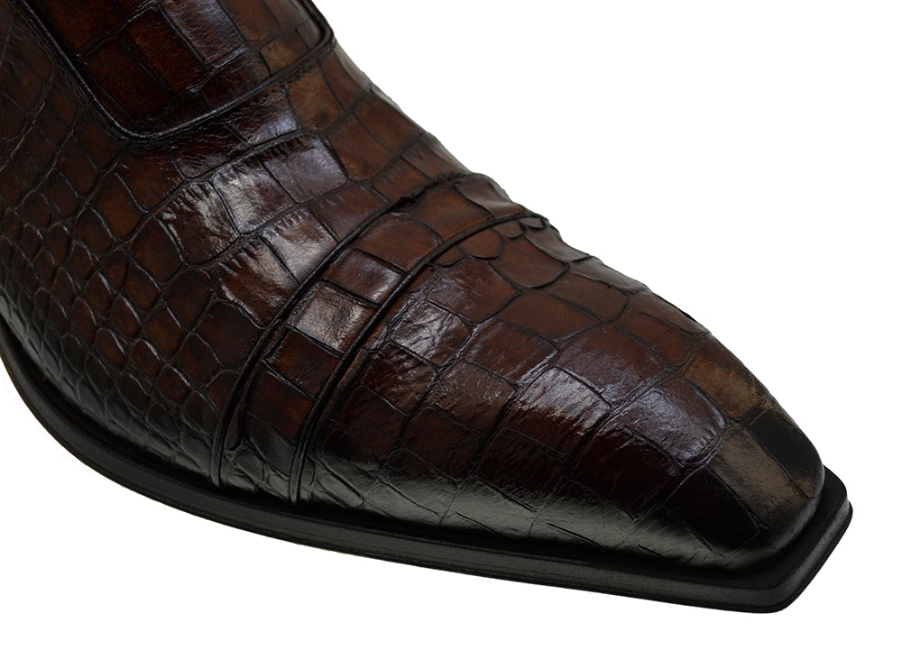 Men's Italian Shoes Jo Ghost 3239CR Brown Leather Print crocodile Dress Boots