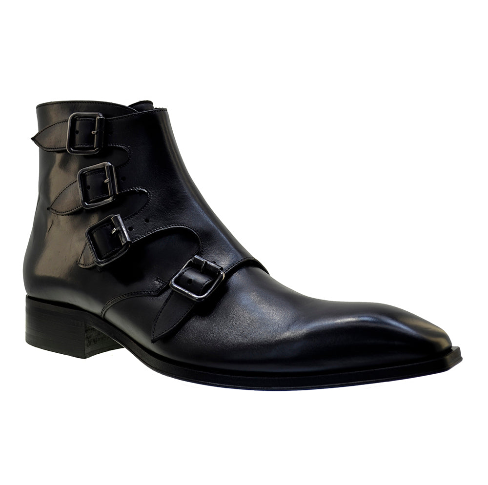 Italian Men's Shoes Jo Ghost 3240 Black Calf Leather Dress Buckle Ankle Boots