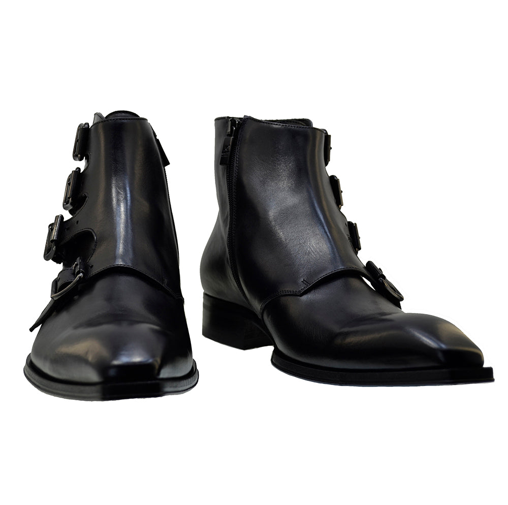 Italian Men's Shoes Jo Ghost 3240 Black Calf Leather Dress Buckle Ankle Boots