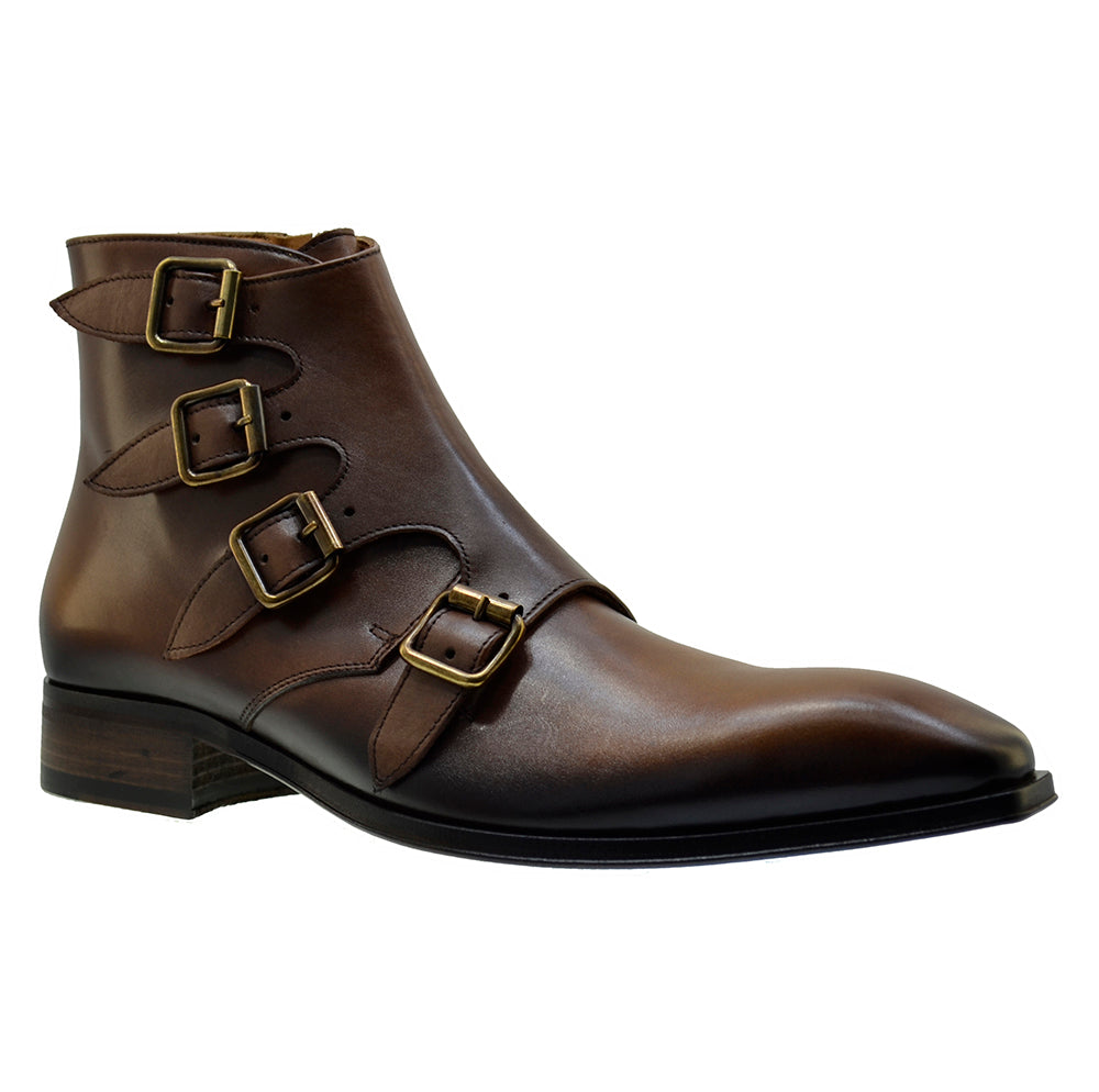 Italian Men's Shoes Jo Ghost 3240 Brown Calf Leather Dress Buckle Ankle Boots