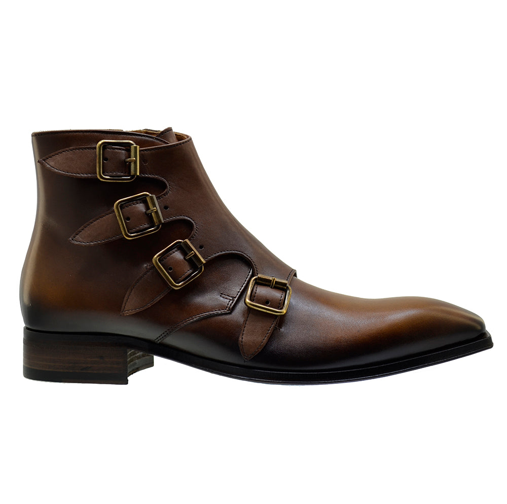 Italian Men's Shoes Jo Ghost 3240 Brown Calf Leather Dress Buckle Ankle Boots
