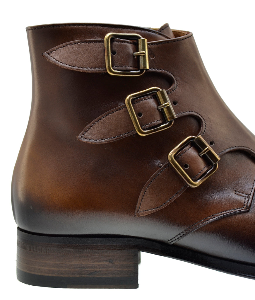 Men's Italian Shoes Jo Ghost 3240 Brown Leather Buckle Boots