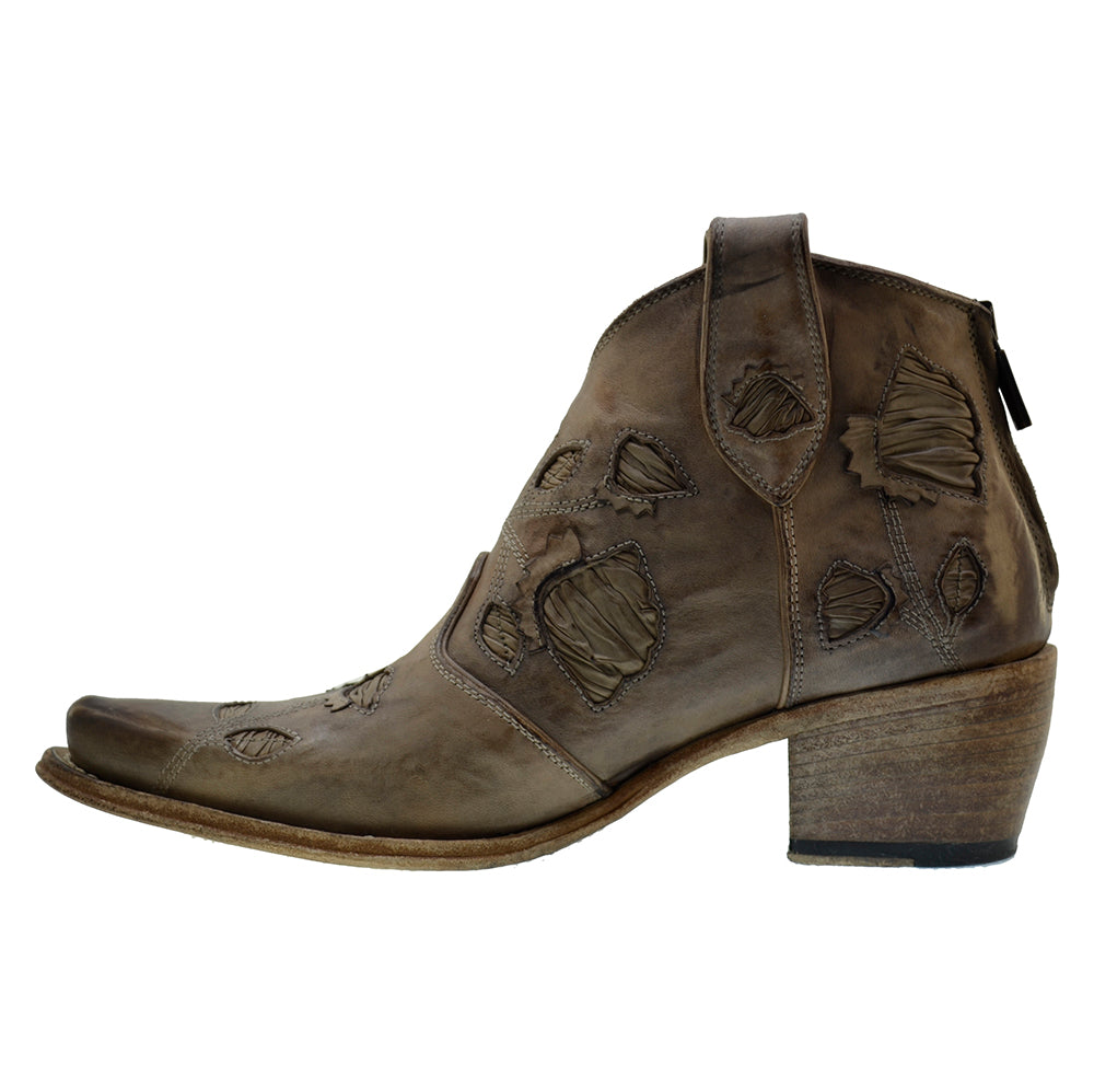 Italian Women's Shoes Jo Ghost 3272 Taupe Leather Cut Embroidery Low Ankle Western Boots